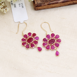 Nouveauté - Boucles d'oreilles pendantes en rubis naturel certifié IGI, forme géométrique, or jaune 18 carats, bijoux faits à la main, cadeau de mariage - Product Image 6