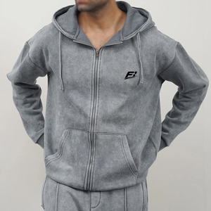 Sweats à capuche unisexes personnalisés à fermeture éclair, effet délavé, coupe oversize, en molleton de coton, style Hip Hop Streetwear, fermeture éclair intégrale, 300g Polyester/Coton, commandes en gros - Product Image 1