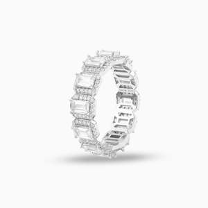 925 Sterling <b>Silver</b> <b>Emerald</b> Cut Halo Eternity <b>Ring</b> | Baguette Full Band | Luxury Wedding & Anniversary <b>Ring</b> - Product Image 1