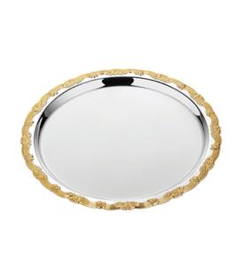 Oval Stainless Steel Tray with <b>Gold</b> Trim Traditional Design - Product Image 1