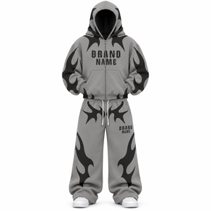 Ensemble de survêtement streetwear unisexe personnalisé en molleton épais à capuche, coupe oversize, avec fermeture éclair intégrale, pantalon de survêtement ample, couleur unie, design 2-en-1, vente en gros - Product Image 1