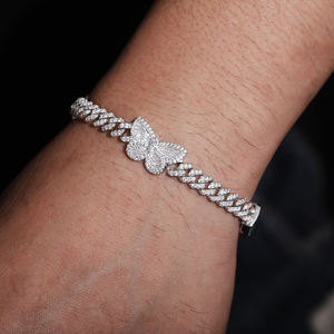 Pulsera de Cadena con Eslabones y Cristales de Mariposa, Chapada en Rodio, Plata 925, Estilo Hiphop, para Uso Diario, para Hombre - Product Image 2