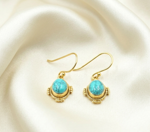 925 Sterling Silver Turquoise Drop <b>Earrings</b> Vintage Boho Oval Gemstone <b>Dangle</b> <b>Earrings</b> Rose <b>Gold</b> Yellow <b>Gold</b> Plated Gift Her - Product Image 2