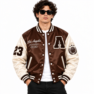 Veste universitaire en satin personnalisée pour homme, veste bomber de luxe avec patchs brodés, style rétro, streetwear universitaire, vestes de baseball OEM - Product Image 1