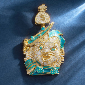 จี้เงิน925จี้ตัวการ์ตูนใบหน้าเคลือบและเพชรจี้รูปการ์ตูนออกเย็นจี้การ์ตูนฮิปฮอปเครื่องประดับบุรุษ - Product Image 2