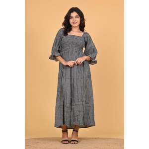 Vestido Maxi de Algodón 100% Ecológico con Estampado Indio, Estilo Bohemio, con Mangas Largas y Fruncido, para Mujer - Product Image 2