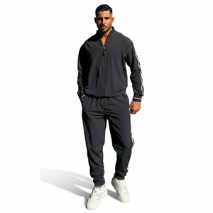 Ensemble survêtement pour homme avec logo imprimé par transfert thermique personnalisé, pantalon de jogging décontracté uni à fermeture éclair intégrale et sweat-shirt - Product Image 1