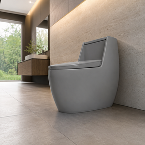 Inodoro de Cerámica Gris de Una Pieza con Acabado Brillante, Montado en el Suelo, Taza Alargada, Tanque Oculto, Estilo Contemporáneo Minimalista para Baño de Villa - Product Image 2
