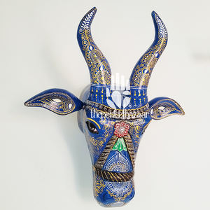 Cabeza de Vaca de Madera, Color Azul, Diseño Art Deco, Decoración de Pared para el Hogar y la Oficina - Product Image 1