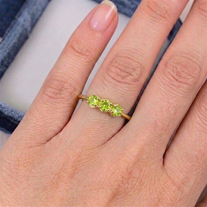 S925 Sterling Silver <b>Peridot</b> Three Stone <b>Ring</b> <b>Gold</b> Plated 3mm Cut Gemstone Prong Setting Classic Wedding Birthday Gift - Product Image 5