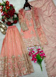 Women's Premium Embroidered Modern Salwar Kameez Sharara Dupatta Set Summer/Winter Wrinkle Free Designer Festive Party Wear - Product Image 4