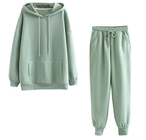 Women Pink <b>Hooded</b> Tracksuit Set Casual Loose Fit Full Sleeve Solid Color Drawstring Pants With Side Pockets Autumn Wear - Product Image 2