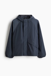 Men's Dark Blue Hooded Blouson <b>Jacket</b> With Zipper Closure Windproof Polyester Material Autumn Wear Workwear Style - Product Image 6