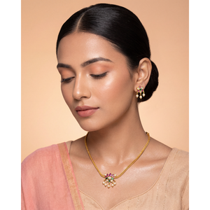 <b>Indian</b> Ethnic Kanika Traditional Delicate Gold Plated Zircon Necklace & Earring <b>Set</b> for Ladies - Product Image 1