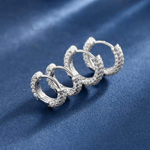 Luxury 925 <b>Silver</b> <b>Huggie</b> Earrings With Round Brilliant Cut Diamond Micro Insert Unisex Everyday Wear Style - Product Image 4