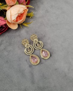 Pendientes elegantes con piedras preciosas en forma de lágrima, pendientes de diseño para mujer, joyería étnica para fiestas y celebraciones. - Product Image 5