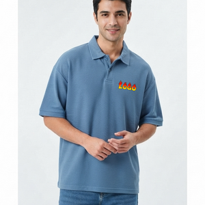 เสื้อโปโลผู้ชายแขนสั้นคุณภาพสูง OEM ขายดี หรูหรา สีน้ำเงินล้วน สไตล์สตรีทแวร์ลำลอง - Product Image 4