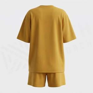 Conjunto de 2 Piezas para Mujer, Camiseta Amarilla de Manga Corta y Pantalones Cortos, Corte Holgado Informal, Cuello Redondo, Estampado Pintado a Mano, Ropa de Primavera/Verano - Product Image 2