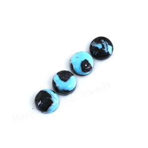 Cabujón de piedra preciosa suelta de 12 mm, redondo, de alto brillo, con reverso plano y liso, en camuflaje negro Arizona y azul turquesa, para la fabricación de joyas, colgantes y anillos. - Product Image 2