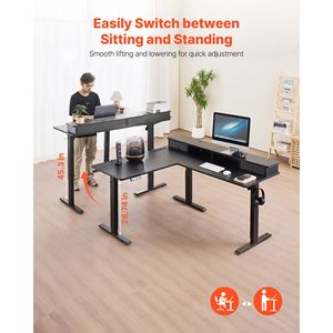 Scrivania da Gaming Angolare a L Regolabile Elettricamente con Doppio Gancio, Cassetti in Tessuto, Supporto CPU e Vano Porta Accessori a T - Product Image 2