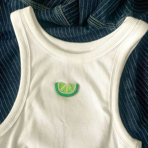 เสื้อกล้ามผ้าฝ้ายทำมือ พร้อมงานปักลูกปัดสีเขียวมะนาว - Product Image 5