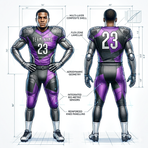 Uniforme de football américain violet et noir de qualité supérieure, personnalisable avec le nom et le logo de l'équipe, vêtements de sport tendance en gros - Product Image 6