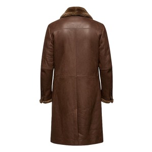 Manteau en cuir marron pour homme, long manteau d'hiver avec doublure en fausse fourrure - Product Image 2