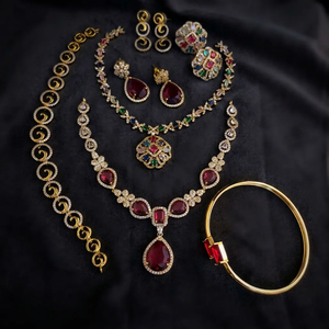 Luxury Brass Indian Bridal Jewelry Set Gold Plated <b>Ruby</b> Emerald CZ Necklace Earrings <b>Bracelet</b> Traditional Wedding Gift - Product Image 3