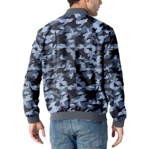 Chaqueta Bomber de Camuflaje Azul Gris Personalizada para Hombre, con Cierre Completo, Cuello Acanalado, Estilo Urbano Inspirado en el Camuflaje, Ropa Exterior Estilo Aviador - Product Image 2
