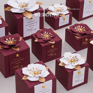 Premium Creative Wine Red Square Flower <b>Box</b> High Quality Wedding Holiday <b>Candy</b> <b>Box</b> Small Sugar Christmas Eve Style - Product Image 5