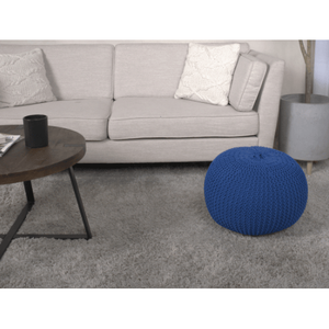 Pouf rotondo in maglia di cotone Bordeaux in blu Navy - Product Image 1