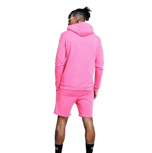 <b>Top</b> New Men's Cotton Terry <b>Rose</b> Pink Pullover Hoodie & Shorts Man Gym Workout & Training Wear Breathable Two Piece Hoodie Set - Product Image 4