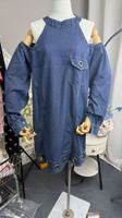Robe Courte en Jean pour Femme 2027, Tailles S-3XL, Épaules Dénudées, Manches Ballon, Poches à Rivets, Coupe Ample, Idéale Vacances et Plage