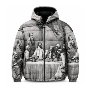 Veste matelassée à capuche pour homme, hiver, épaisse, rembourrage en polyester, fermeture éclair, impression par sublimation, design photo, style décontracté - Product Image 2