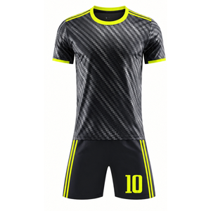 High Quality Carbon Fiber Pattern Soccer uniform Set High-Vis Neon Yellow Sublimated Football Uniform - Product Image 1