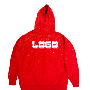 Sweat-shirts unisexes surdimensionnés en coton 100% personnalisés avec logo brodé, sweat-shirts d'hiver pour hommes avec strass, OEM ODM - Product Image 2