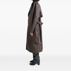 Gabardina Larga para Mujer, Impermeable, Material PU, Doble Botonadura, con Cinturón, Estilo Casual, Manga Larga, Cuello con Muescas, Superventas - Product Image 3