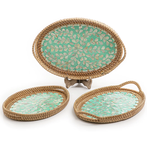 Bandeja de Servir de Acacia de Lujo con Diseño Floral Hecho a Mano, para Desayuno, Café, Catering y Vajilla - Product Image 1
