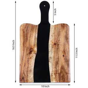 Planche à découper en bois d'acacia naturel et résine, planche de luxe faite à la main pour couper, servir et préparer des charcuteries, pour la cuisine à domicile, le restaurant - Product Image 3