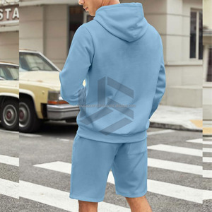 Applique Embroidered Distressed <b>Patch</b> Hoodie Acid Wash Vintage Summer Solid Plus Size 2 Piece <b>Men</b> <b>Shorts</b> Set Custom Logo - Product Image 2