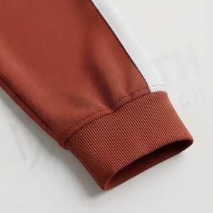 Men's Rust <b>Red</b> Full Zip Tracksuit Solid Color Stand Collar Casual Sportswear With Side Pockets Breathable Polyester <b>Material</b> - Product Image 6