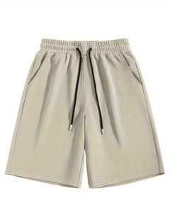 Men's Solid Color Woven Polyester/Cotton Bermuda Shorts Elastic Waist Casual Mid Rise Breathable Lace Pocket Design Custom Brand - Product Image 2