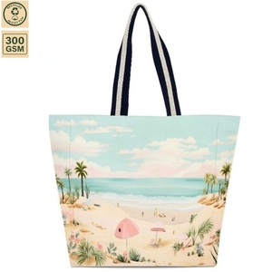 Bolsa de Playa de Lona Natural Color Beige, Impresión Offset, 40x40x15cm, Logotipo Personalizado, Venta al Por Mayor, OEM, Marca Privada, SNCH163AB - Product Image 2
