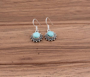 Boucles d'oreilles pendantes en larimar naturel, argent sterling 925, pierre de mer bleue, bijoux de luxe pour femmes, pour mariage et fête - Product Image 2