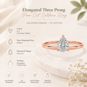 Bague élégante en diamant simulé taille poire 8x5mm, couleur D, certifiée IGI, argent sterling 925 |   Bague de fiançailles minimaliste en argent, solitaire - Product Image 5