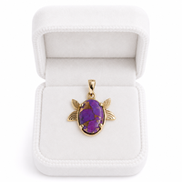 Pendentif tortue de mer turquoise violette, bijoux océaniques dorés, collier animal marin en pierre précieuse naturelle, cadeau pour femme