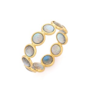 18K Gold Labradorite Eternity Band-<b>Resizable</b> Wedding <b>Ring</b> with Pave Setting - Product Image 3