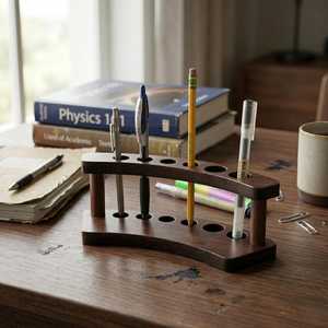 Wooden Pen Holder Desk Organizer Minimalist Design Multiple Slot Capacity Office Supplies Back To School Decor - Product Image 1