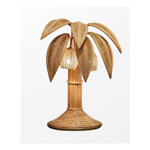 Handmade Natural Rattan Palm Tree <b>Table</b> <b>Lamp</b> Vintage <b>Wicker</b> Coconut Tree Desk Light For Tropical Coastal Hotel Home Decor - Product Image 3