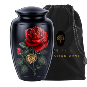 Urna Funeraria de Estilo Europeo con Rosa Negra y Diseño Floral Rojo para Cenizas de Adultos, Ecológica y Personalizable - Product Image 1